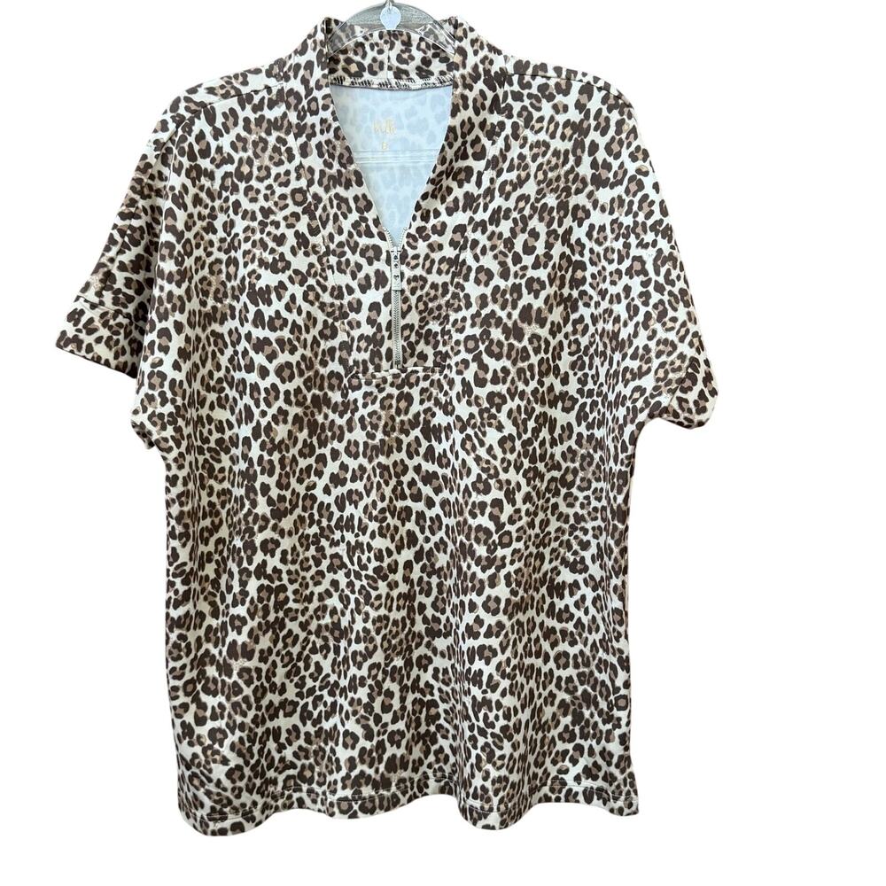 Belle Kim Gravel Size Large Cheetah Leopard Print Top Zipper Neckline Blouse